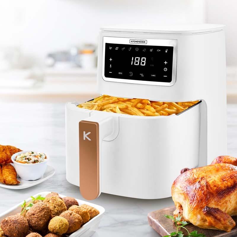 Kitchencook - Friteuse Sans Huile 4l - 8 Programmes - Minuterie Numérique - Thermostat Réglable - 1400w - Blanc