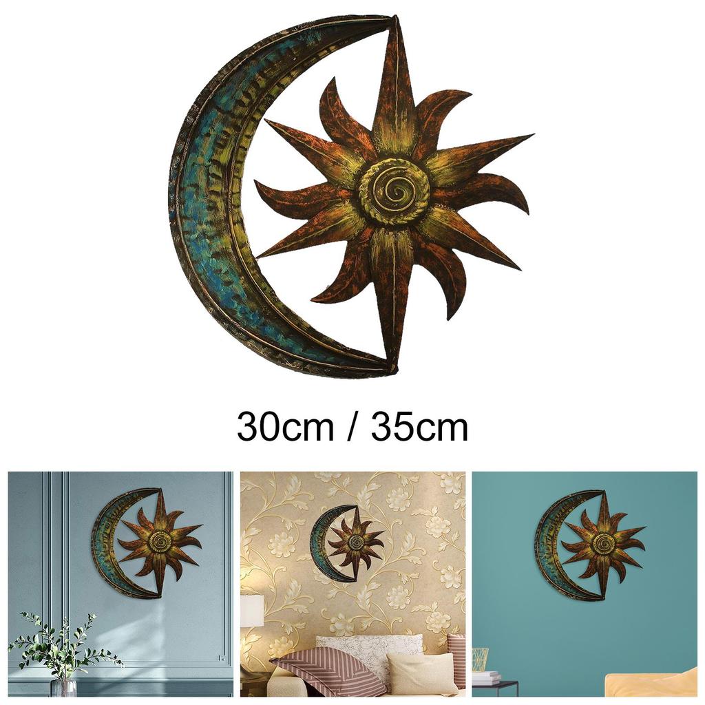 Artistic Sun Moon Metal Wall Art Wall Sculpture Celestial Artwork Home Display for Yard Living Room Outside Ornament Kitchen