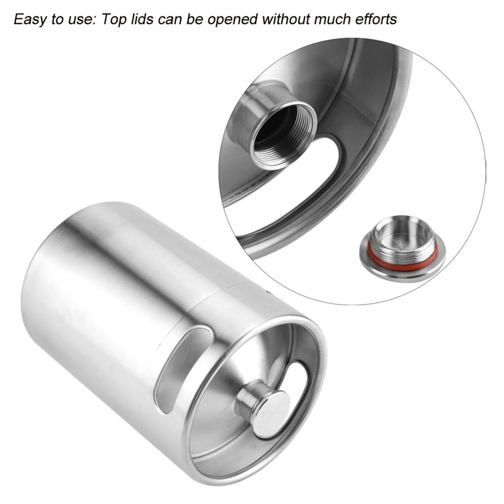 Mini Stainless Steel Beer Barrel with Spiral Cover Lid Practical Home Hotel Supplies(5L)