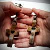 Walnut Wood Cross Keychain Heart-Shaped Pendant Wooden Handmade Keychain Religious Christian Prayer Guarding Get Rid Of Worries