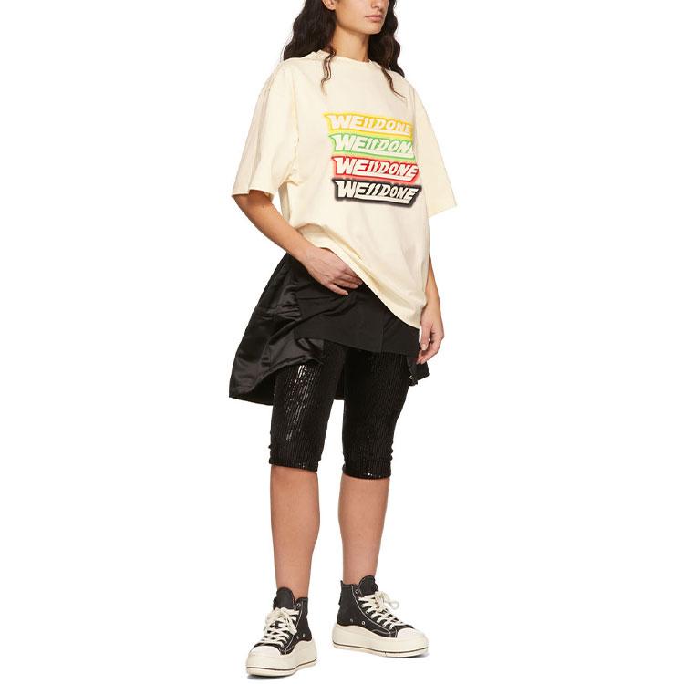 WE11DONE Ss22 Colorful Barrage Logo Round Neck Short Sleeve T-Shirt Unisex Tops Ivory WD-TT1-22-652-U-IV