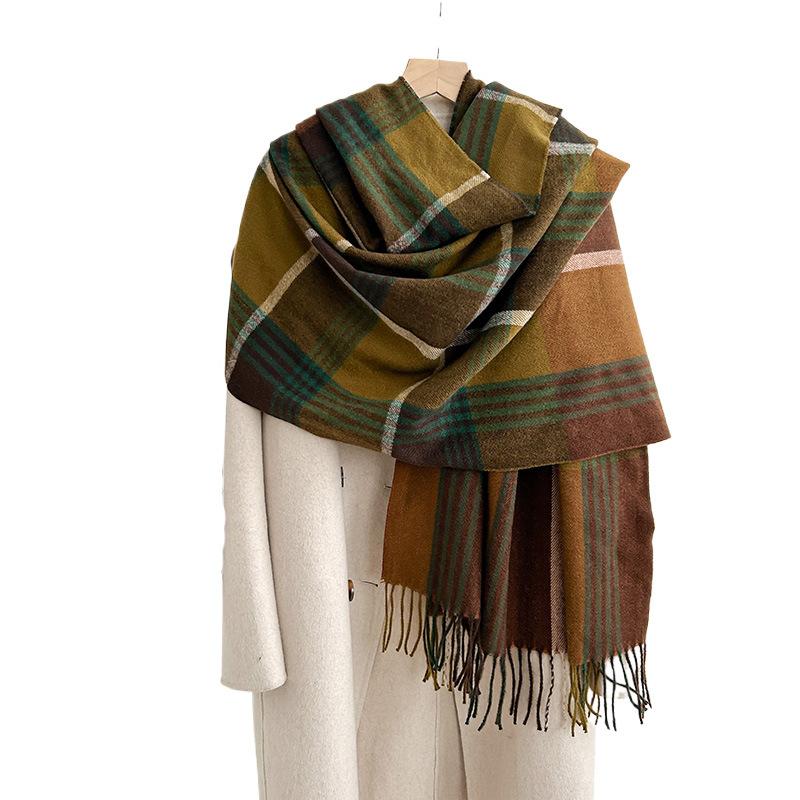 High-end niche striped plaid warm scarf autumn and winter couple fashion trend imitation cashmere fringed shawl