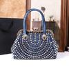 New Women'S Fashion Washed Denim Tote Bag, Large-Capacity Elegant Diamond-Encrusted Single-Shoulder Crossbody Bag
