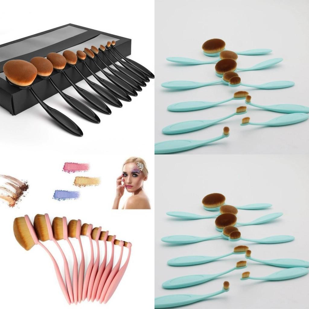 Classic Makeup Brush Set 10 Pieces With Synthetic Fibers For Flawless Foundation Application