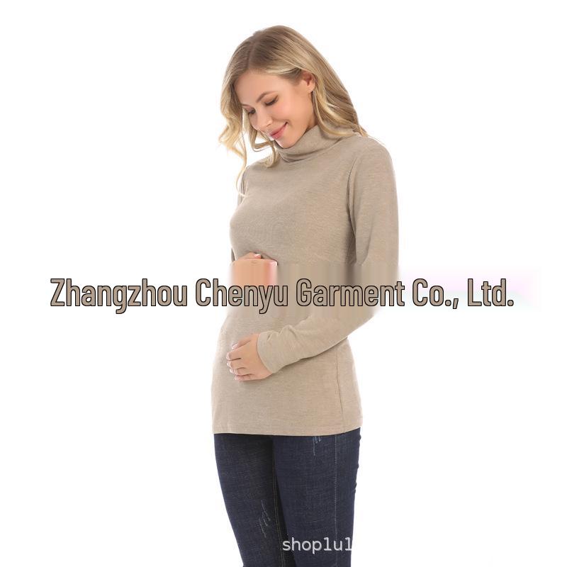 2025 Winter Maternity High-Neck Warm Base Layer Top - Trendy, Elastic & Nursing-Friendly