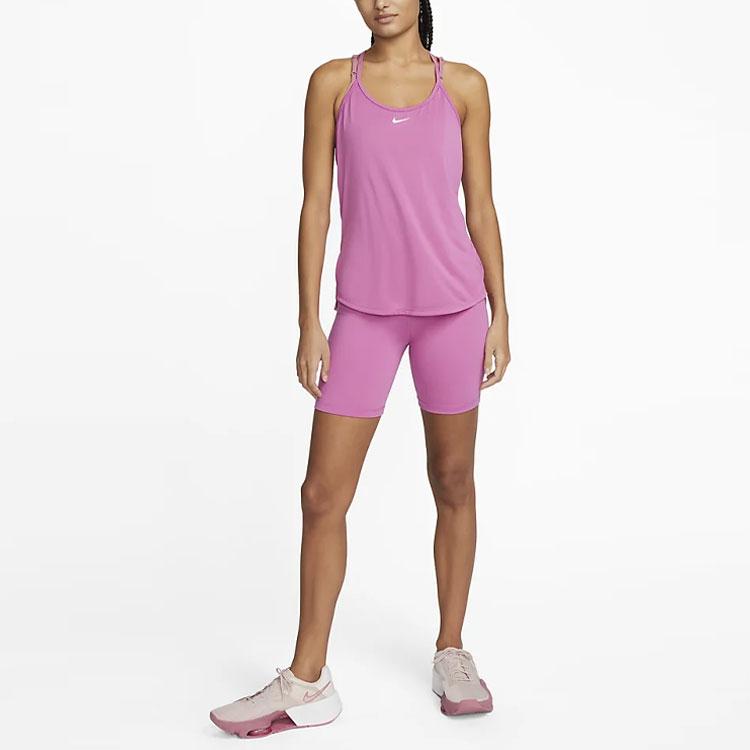 Nike Dri-FIT One Elastika Solid Logo Round Neck Tank Top Women Tops Purple Red DD4941-665
