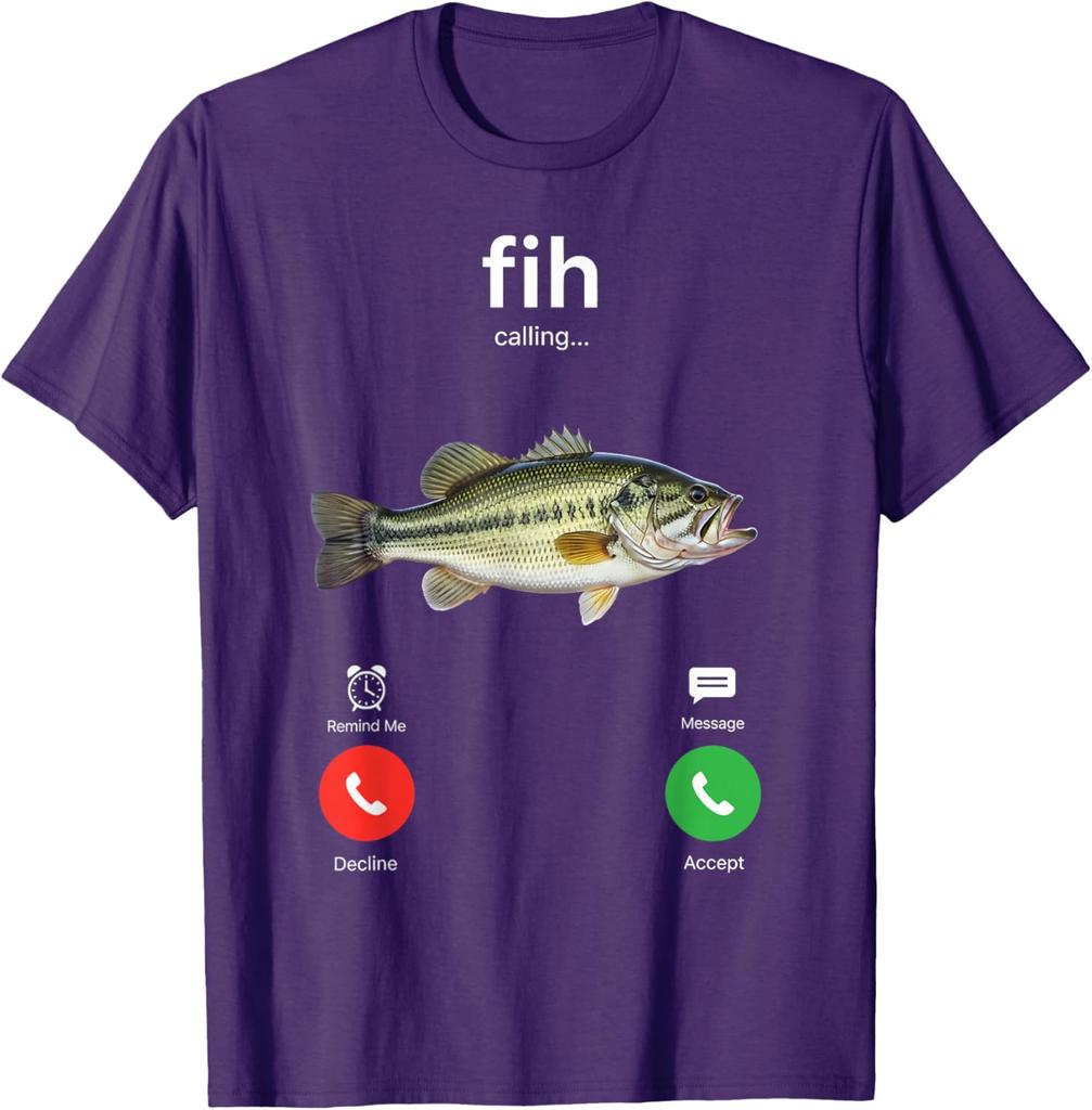 Fish Calling Funny Fishing Graphic Tee Men's Casual Cotton T-Shirt