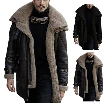 Fall And Winter Jacket Thickened Warm PU Leather Coat Men's Fleece Coat Trend Warm