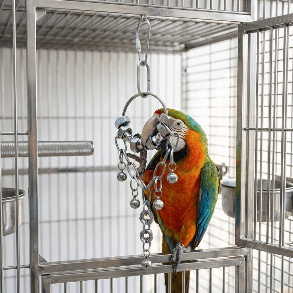 Wear-resistant Metal Bird Chain Bells Toys Bite Resistant Bird Cage Hanging Toy  Small Medium Birds
