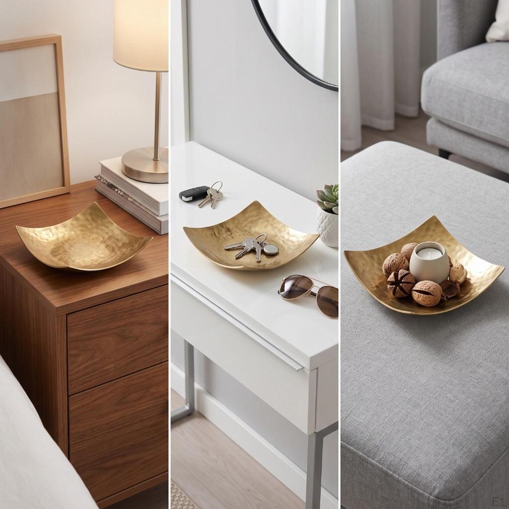 Aluminum Tray with Hammered Surface | Curved Upturned Edges, Shallow BowlLike Form, Square