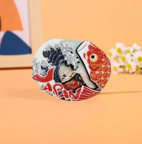 Japanese Epoxy Wood Refrigerator Magnets - Cute Cartoon Cultural Souvenirs, Soft Magnetic