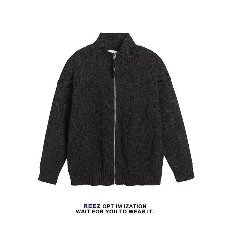 

Men s Stand Collar Loose Knit Cardigan - Trendy Autumn/Winter Sweater Coat in Solid Colors 3XL чорний