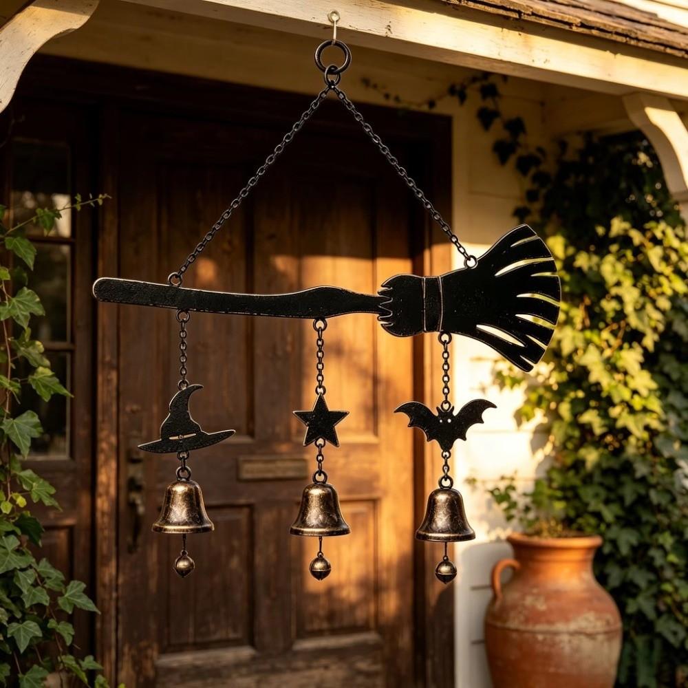 Rust Resistant Halloween Wind Chime Vintage Garden Patio Decor Witch Broom Wind Chime Courtyard