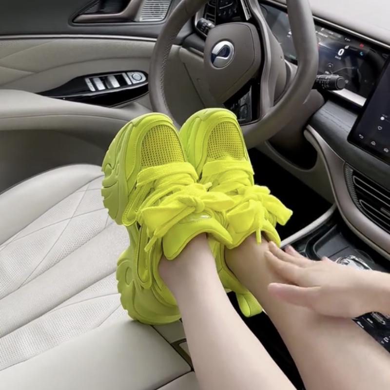 Pinke Plateau-Sneakers Klobig Herbst Dicke Sohle Freizeitschuhe Damen Atmungsaktiv Sport Schnürschuhe Mode Outdoor Laufschuhe