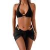 Set Costume da Bagno da Donna 3 Pezzi Set Reggiseno a Collo Alto Slip Vita Alta Sollevamento Fianchi Gonna Protezione Solare Fibbie Metalliche Costumi da Bagno da Spiaggia