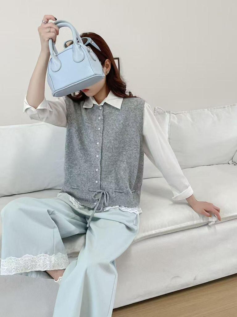 Ärmellose Strickweste für Damen im koreanischen Stil mit tailliertem Design für Herbst und Winter