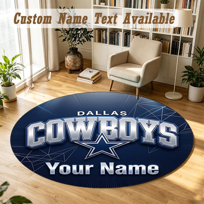 Round Rug Custom NameDallas Cowboys Pattern Non Slip Carpet Home Floor Decor