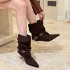 Pointed short boots women's thin heel boots autumn and winter women's boots thin boots high heels suede short boots women's black