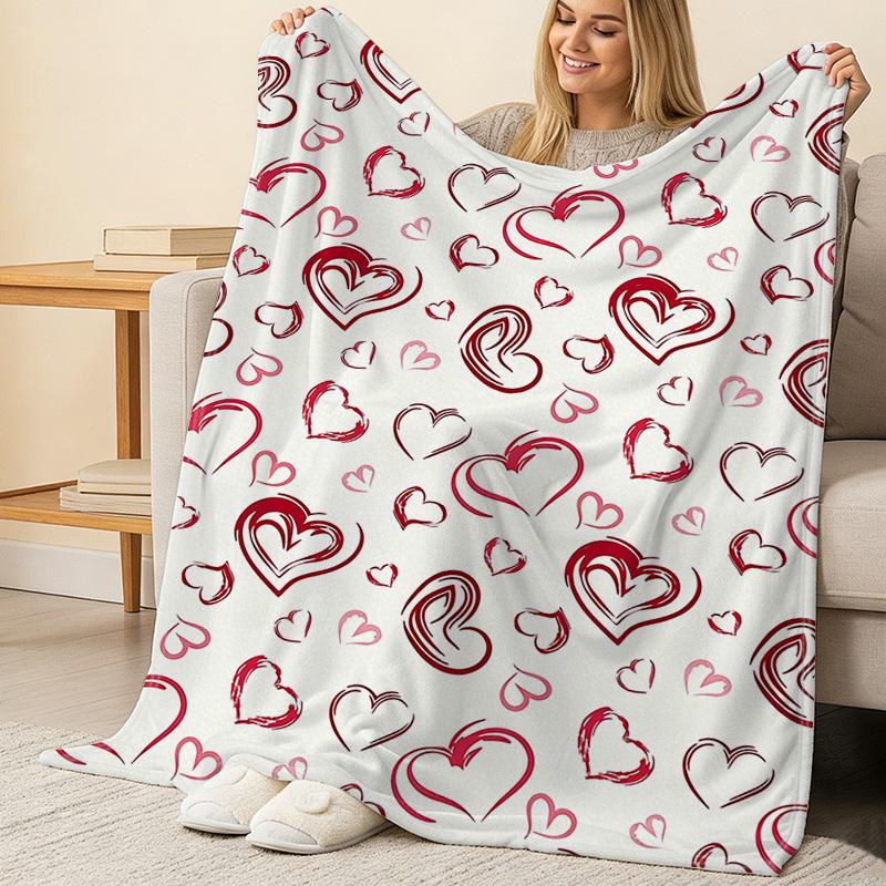 Printed Flannel Heart Blanket Soft Fleece, Cozy Warmth for Home Decor, Halloween & Christmas