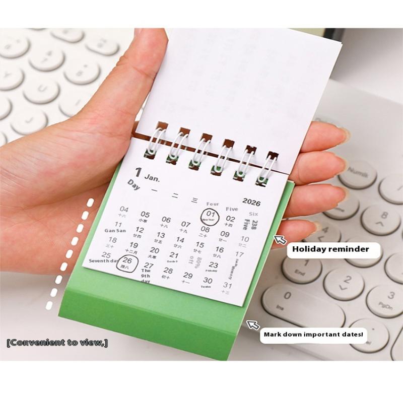 2026 Mini Simple Cute Cartoon Pattern Small Desk Calendar Pocket Portable Calendar Punch Plan Desktop Decoration