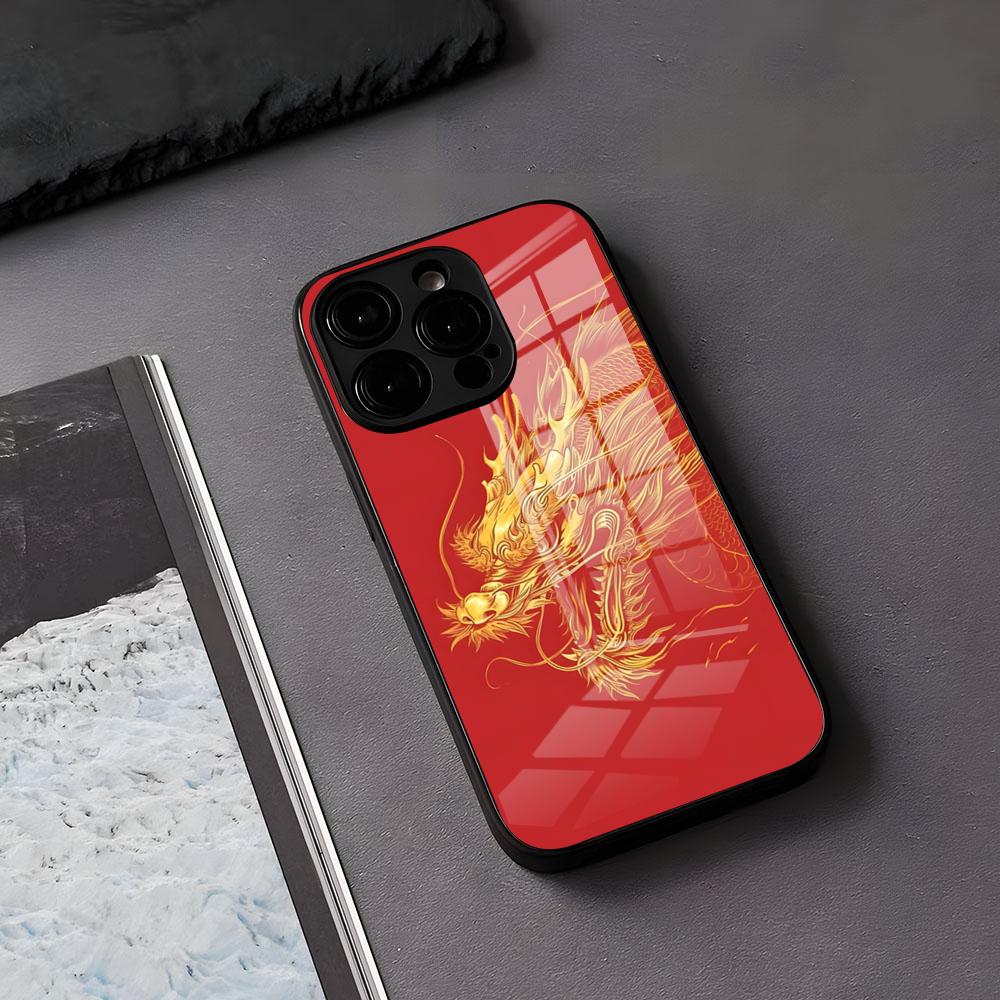 Kunst Drache Handyhülle Für IPhone 17 Air 16 E Pro Max 15 14 13 Mini 12 Pro 11 Max Plus Schwarze Glasabdeckung