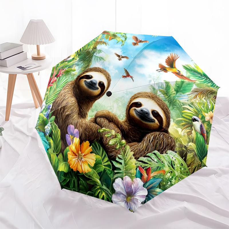 1 PC Automatic Folding Umbrella - Sloths Pattern, Portable & Foldable Design with 8 Ribs, Christmas Birthday Gifts