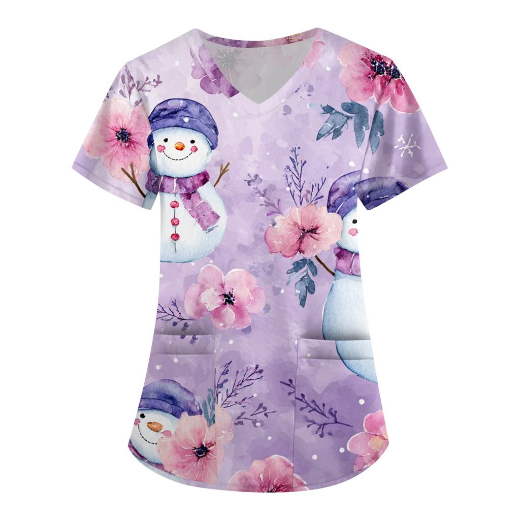 Dámská potisková uniforma Pracovní uniforma Výstřih do V Kapsy Základní Pulovr s krátkým rukávem