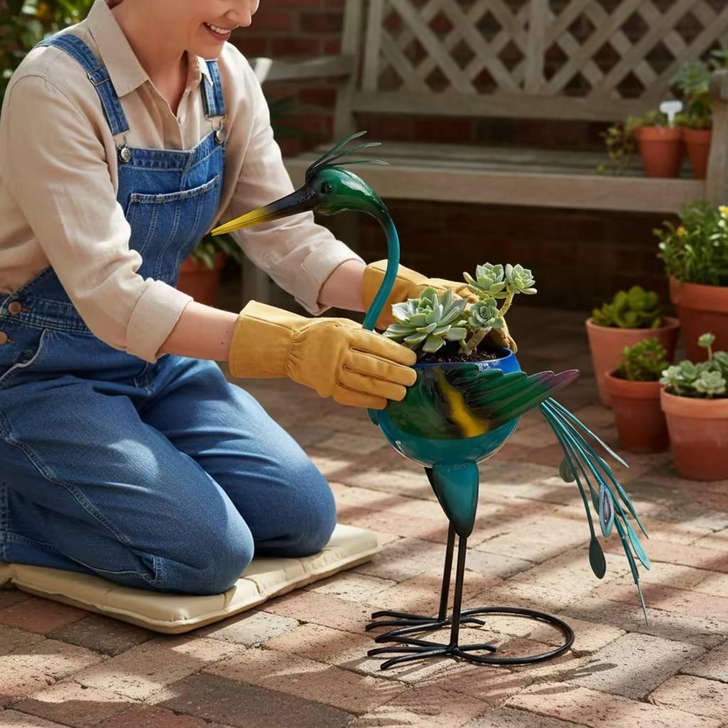Vögel Pflanzgefäß Metallskulptur Dekorativ für Gärtner, Hausbesitzer, Terrasse,