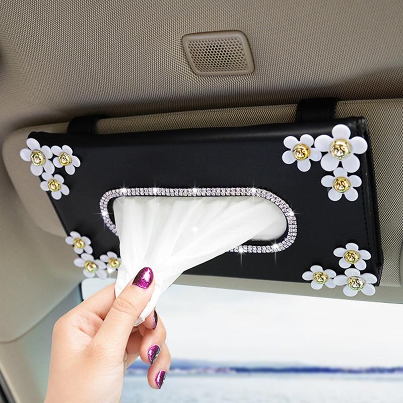 1 pz Scatola di carta di cristallo per auto con scatola di fazzoletti di cristallo di crisantemo Accessori per la decorazione degli interni per tipo di visiera parasole