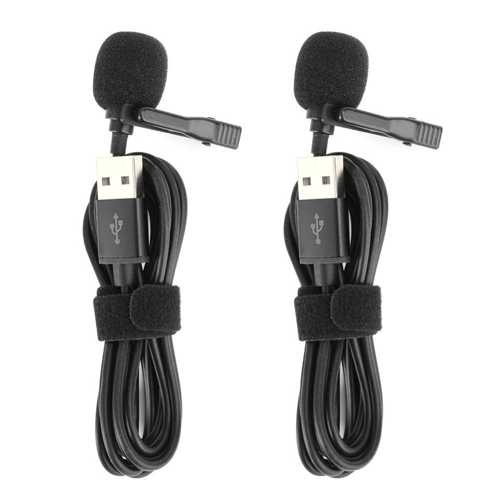 2PCS Professional Wired Wired Lapel Microphone USB Audio Output Clip-On Microphone for Interview