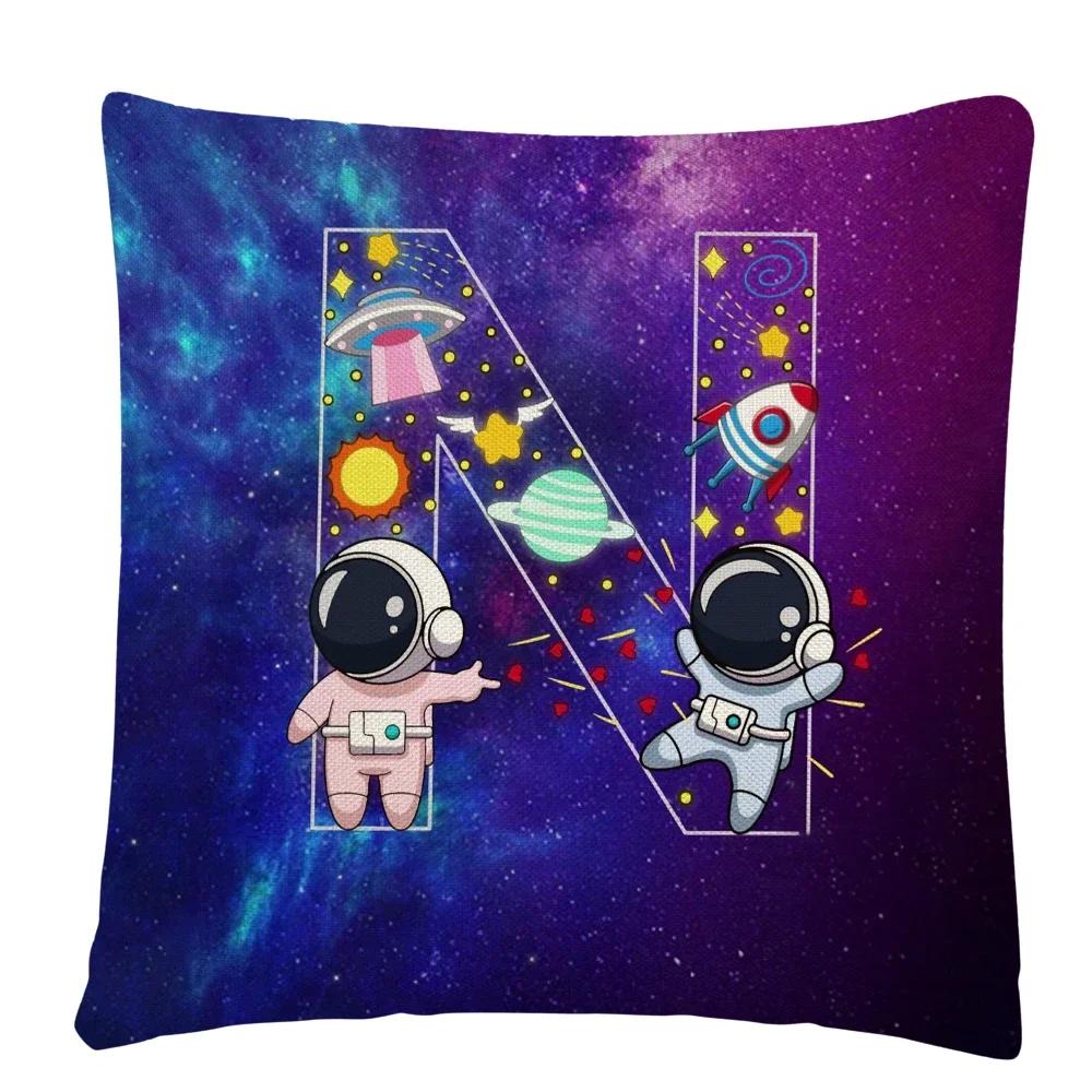 Astronaut Letter Cartoon Pattern Cushion Cover Pillowcase Home Sofa Car Decorative