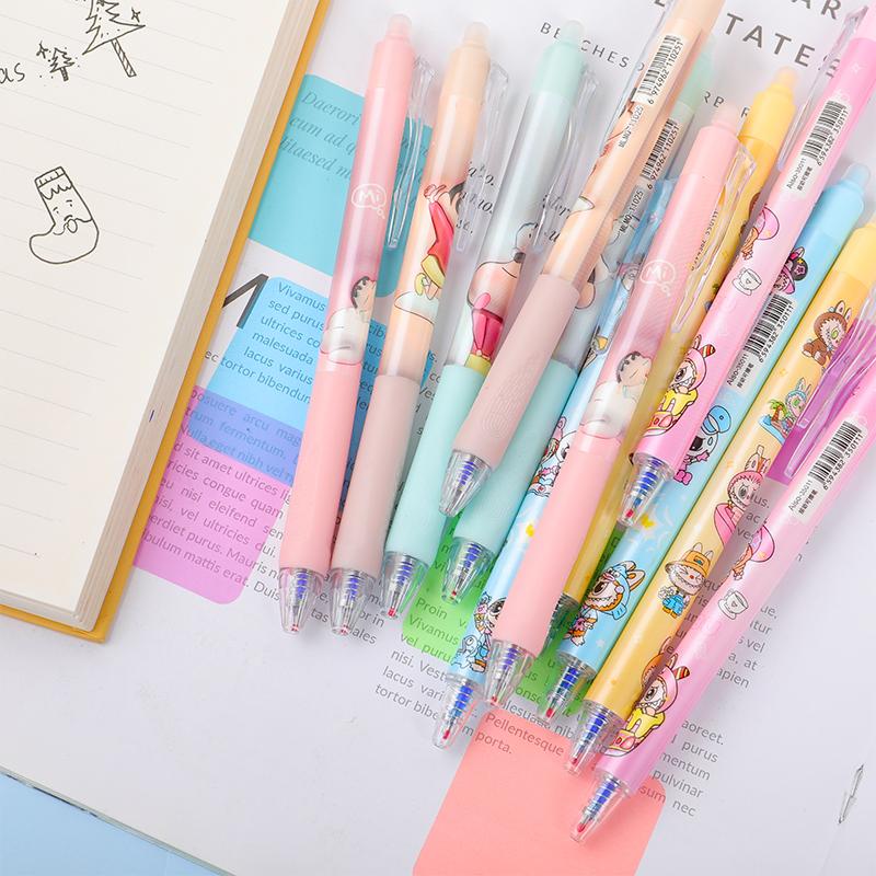 6Pcs Cute Labubu Erasable Pen Writing Smooth Quick-Drying Neutral Pens Cartoon Gel Pen Office Supplies Student Stationery Gifts