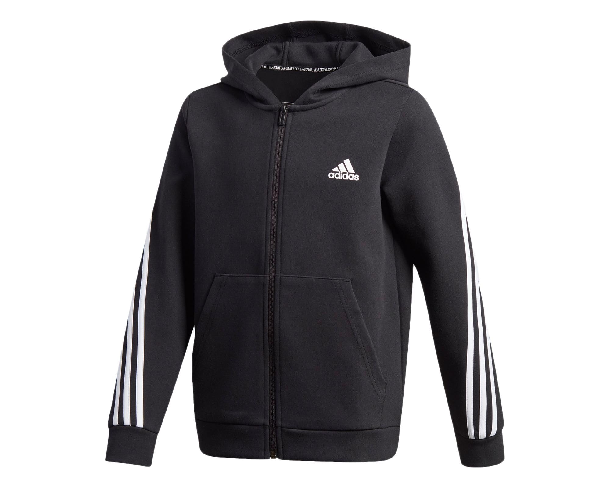 

Толстовка с капюшоном Adidas на молнии из двойного трикотажа, размер 150 детский, толстовка с 3 полосками, IXB46, черно-белая (GE0663),