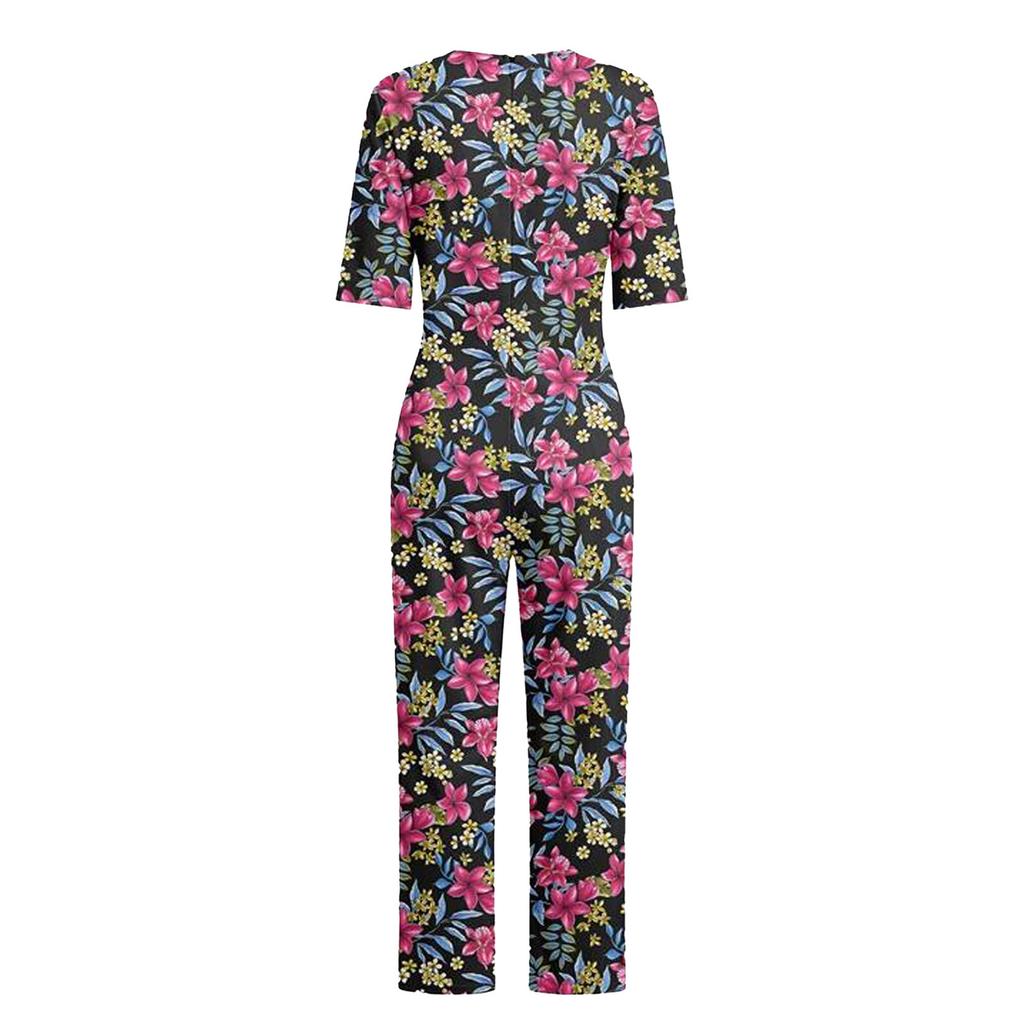 Damen Pflege-Jumpsuit für ältere Menschen mit Blumenprint, Kurzarm, Reißverschluss hinten, Loungewear-Stil, Anti-Strip, Anpassungsfähiger Strampler