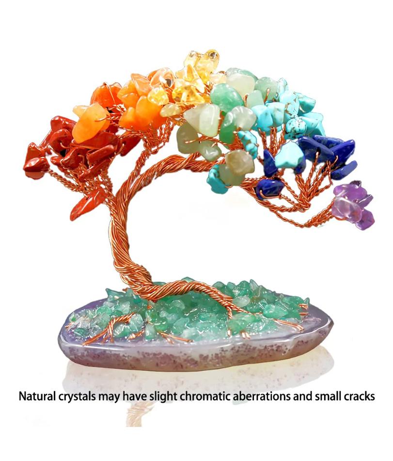 1pc Natural Colorful Crystal Crushed Stone Fengtail Tree Crystal Agate Piece Base Copper Wire Winding Fortune Tree Ornament