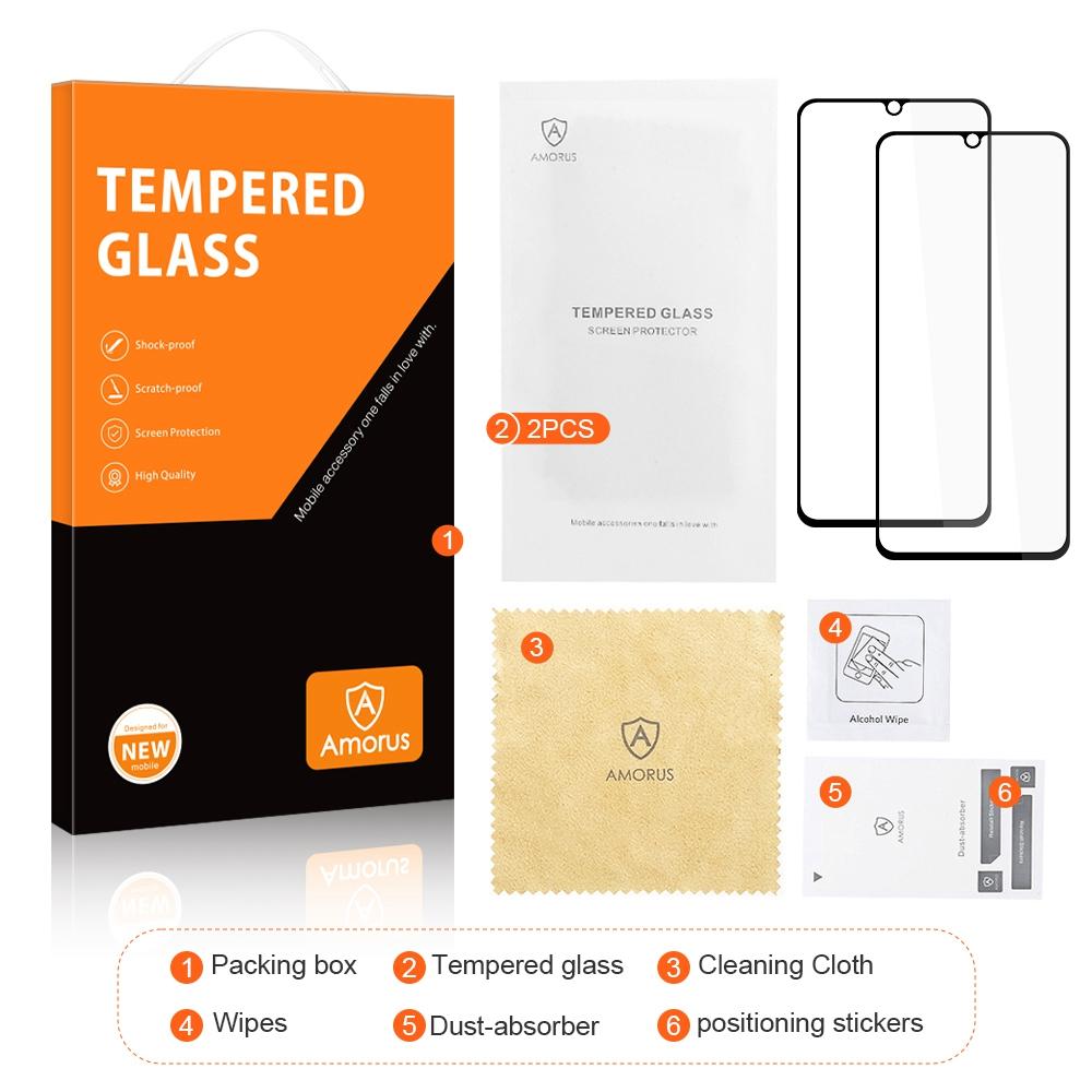 AMORUS 2 Stück Vollflächig Klebend HD Siebdruck Sekundär Gehärtetes Glas Vollbildabdeckung Schutzfolie für Samsung Galaxy A32 4G (EU Version)