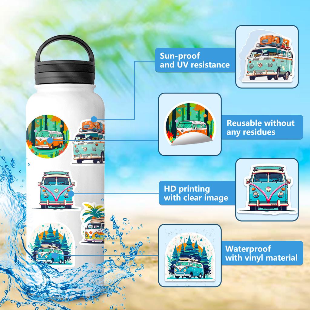 50 Float Bus Aufkleber Cartoon Transportmittel Aufkleber Kinder Aufklärung Bildung Hip Hop Bus Kritzelaufkleber