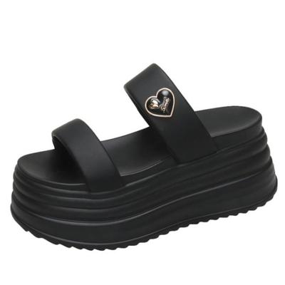 Moda 9CM Estate Donne Scavate Fuori Ciabatte da Spiaggia Nuovi Tacchi a Zeppa da Donna Infradito in Pelle Donna Alta Piattaforma Sandali da Esterno 2024