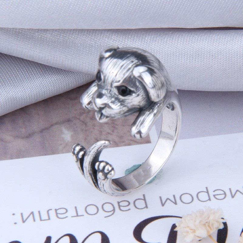 Yin Taifei Thai Silver Playful Puppy Tongue Open Ring - Cute, Trendy Hong Kong Style