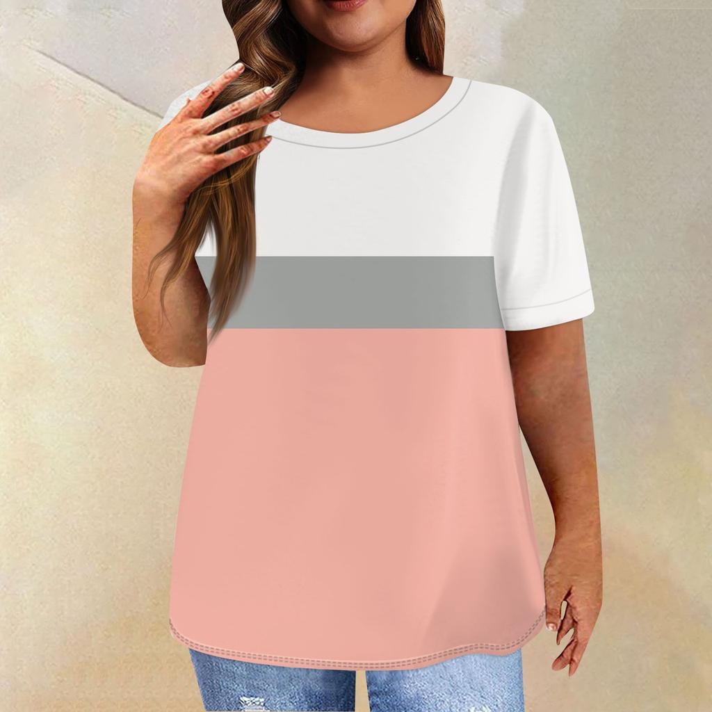 Women's Short Sleeve Shirt Round Neck Plus Size T Shirt Printed Casual Tops
