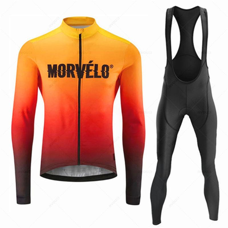 Morvelo Autumn T Men Long Sleeve Bike Clothing Uniform Maillot Ropa De Ciclismo Sports Bicycle Bib Pants 2026 Autumn Breathable Cycling Suit
