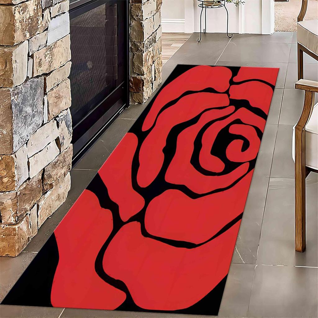 VIKAMA Valentine's Day Runner Rug Romantic Heart-Patterned Corridor Mat Kitchen Floor Mat Bedroom Non-Slip Rug Home Decor