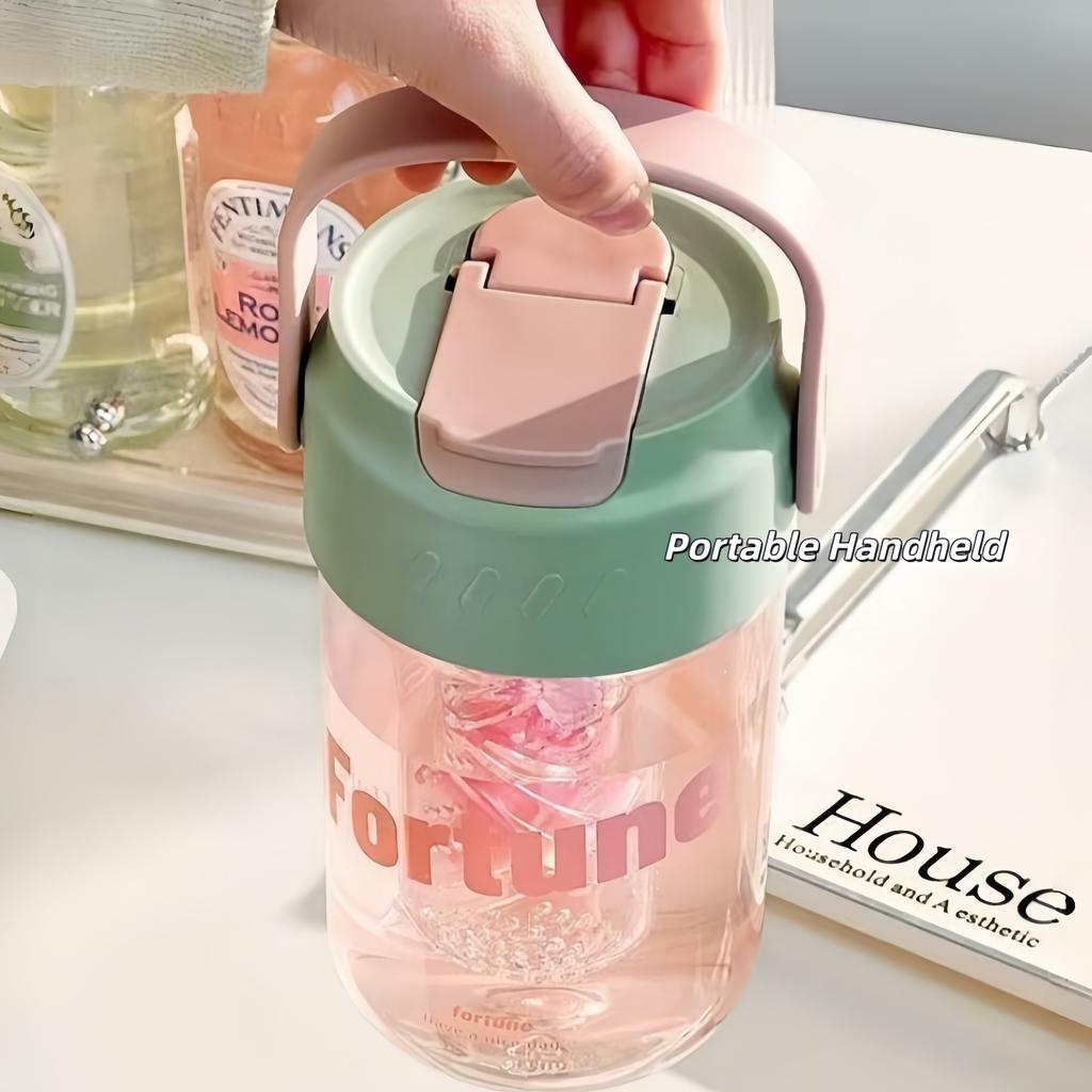 600ml Large Capacity Sports Water Bottle With Hidden Straw Portable Sealed Leak-Proof Plastic Space Cup Outdoor Travel Camping