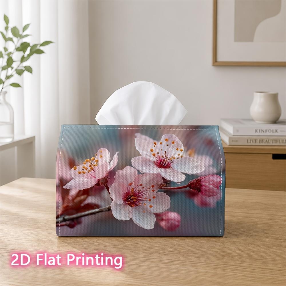 1pc 2d Flat-printed 17.78x10.92x12.95cm Tissue Box Pink Cherry Blossom Flower Branch Suitable for Home, Office, Vehicle and Party Settings CC608L0014,