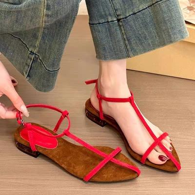 Fashion Women Fashion Sandals Thin Low Heels Pointed Open Toe Ankle Strap Dress Shoes Solid Color Summer Ladies Thin Low Heels Sandals