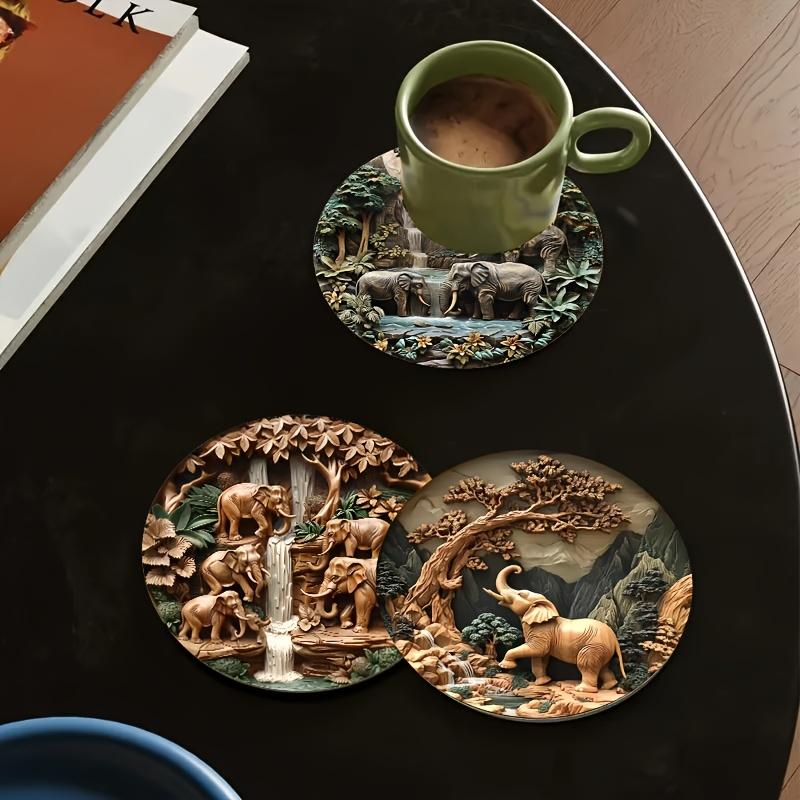 8pcs Art Pray Colours Elephant Round Wooden Coaster 4 Inch Heat-Resistant Anti-skidding Home Party Theme Decor Photo Props Gifts