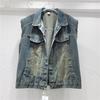European Denim Shirt Jacket for Women, Sleeveless Padded Shoulder Jacket, Autumn Hong Kong-style Vest Vest Trendy Top