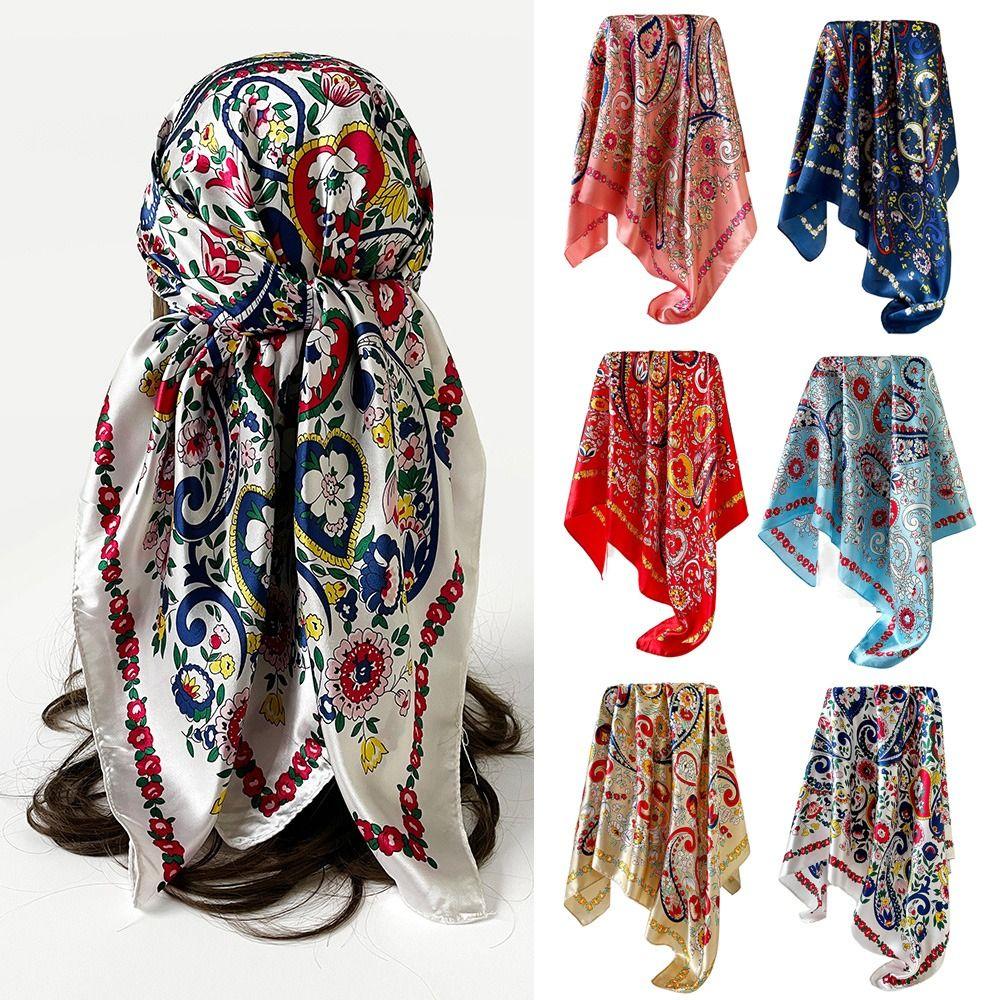 90*90cm Bandana Scarf Imitation Silk Shawl Wrap Fashion Hair Band  Fashion Accessory