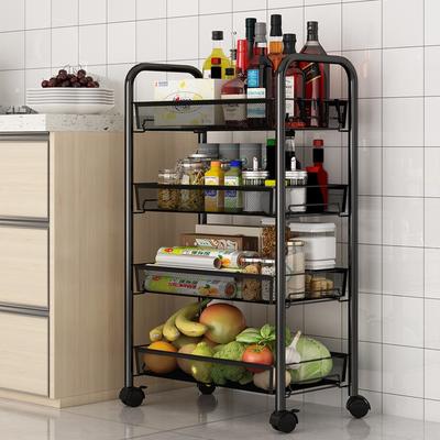 3-4 Tier Metal Kitchen Storage Cart With Wheels Floor Standing Organizer Fruits Vegetables Refrigerator Side
