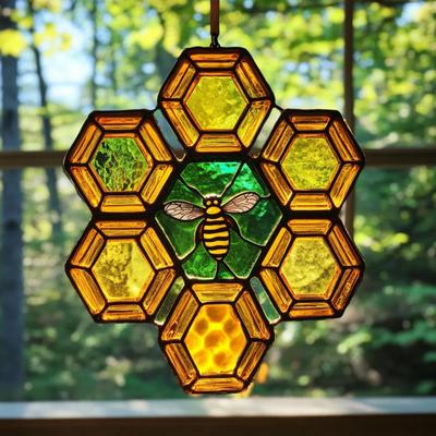 Bee Honeycomb Sun Catcher Acrylic Window Hanging Decoration Wall Art Bee On Honeycomb Suncatcher Gift for Mom Women Bee Lover
